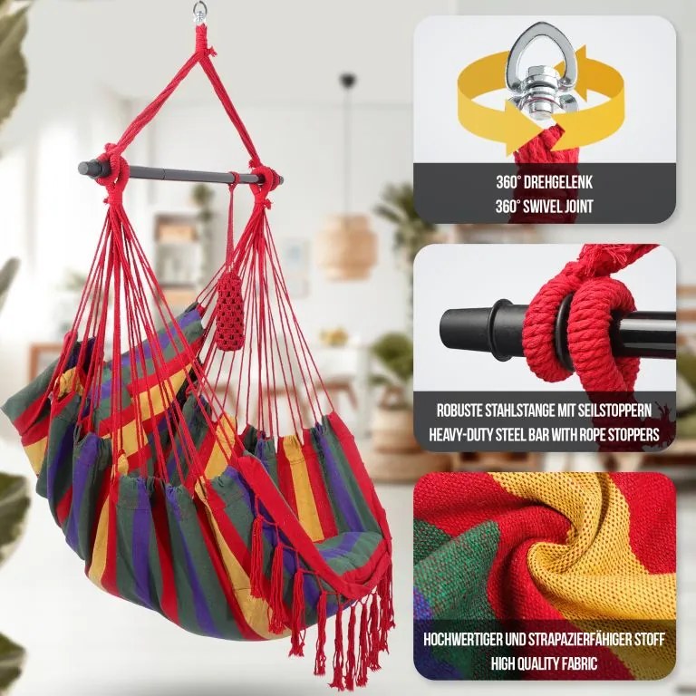 MIADOMODO Závesné hojdacie kreslo, farebné, dovnútra aj von