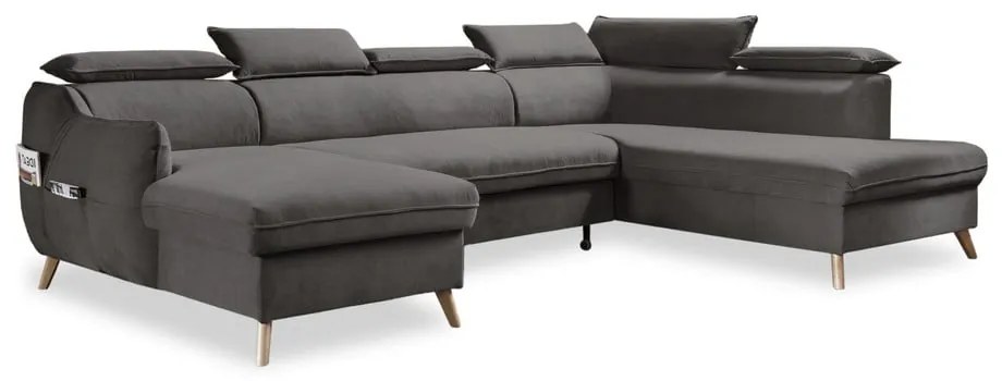 Tmavosivá zamatová rozkladacia rohová pohovka do "U" (pravý roh) Sweet Harmony – Miuform