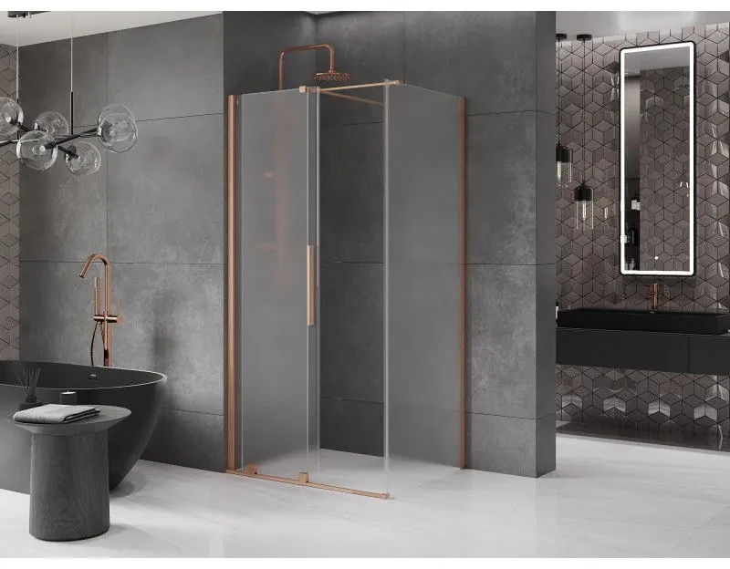 Mexen Velar, sprchový kút s posuvnými dverami 130 x 90 cm, 8mm sklo námraza, medená matná, 871-130-090-31-65