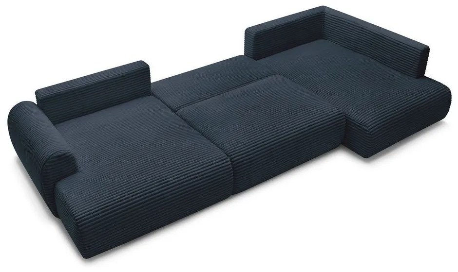 Tmavomodrá menčestrová rozkladacia rohová pohovka (ľavý roh/do "U") Lucien – Bobochic Paris