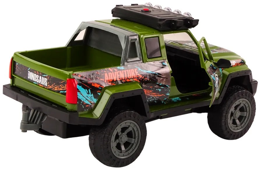 LEAN TOYS Terénne poľovnícke auto Dinosaurus, svetlá, zvuky - zelená