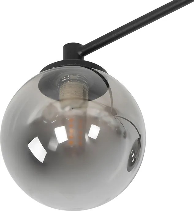 Moderné stropné svietidlo čierne 8-žiarovkové s dymovým sklom - Atény