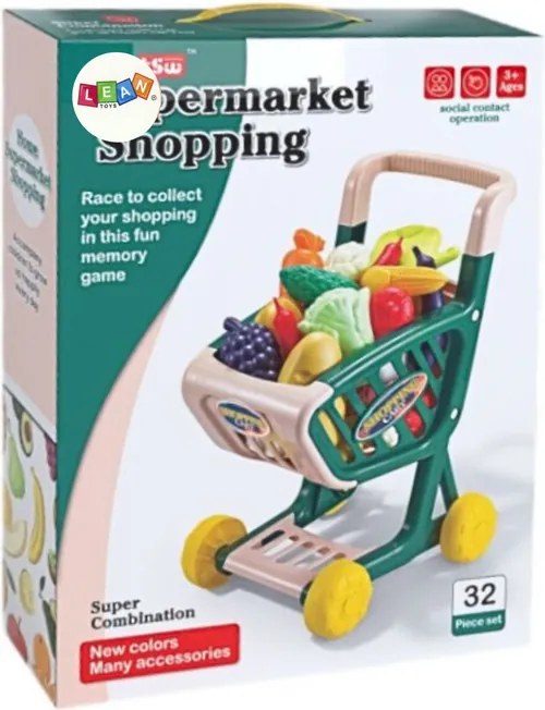 LEAN Toys Detský nákupný košík Sada zeleniny a ovocia zelená