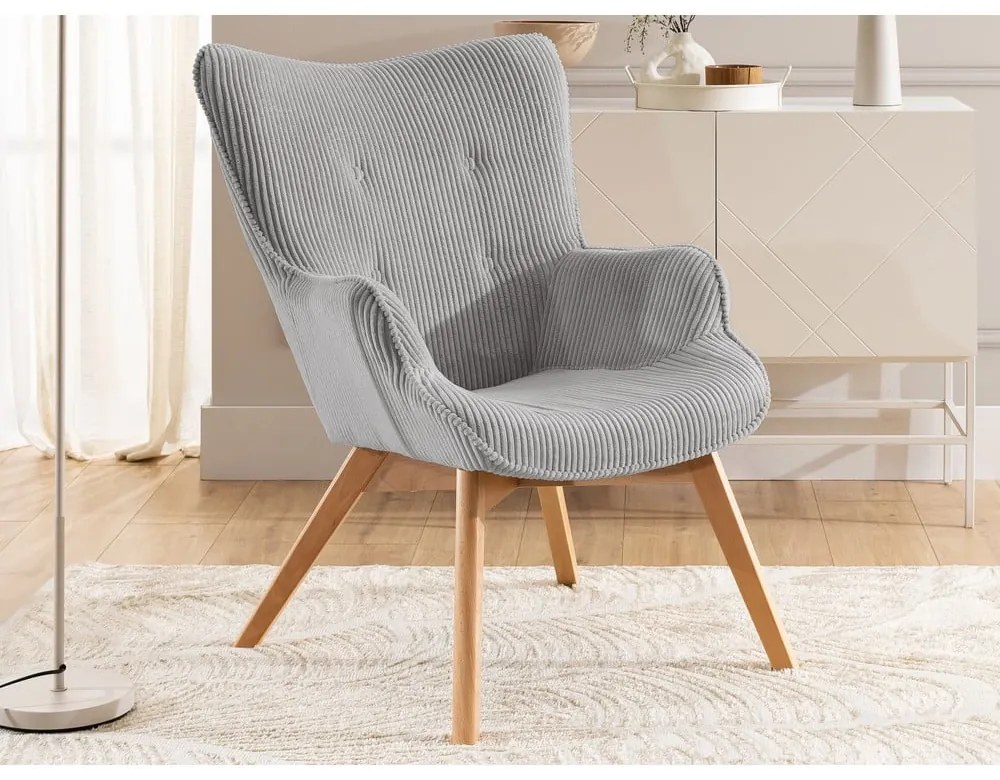 Sivé menčestrové kreslo Niko – Ropez