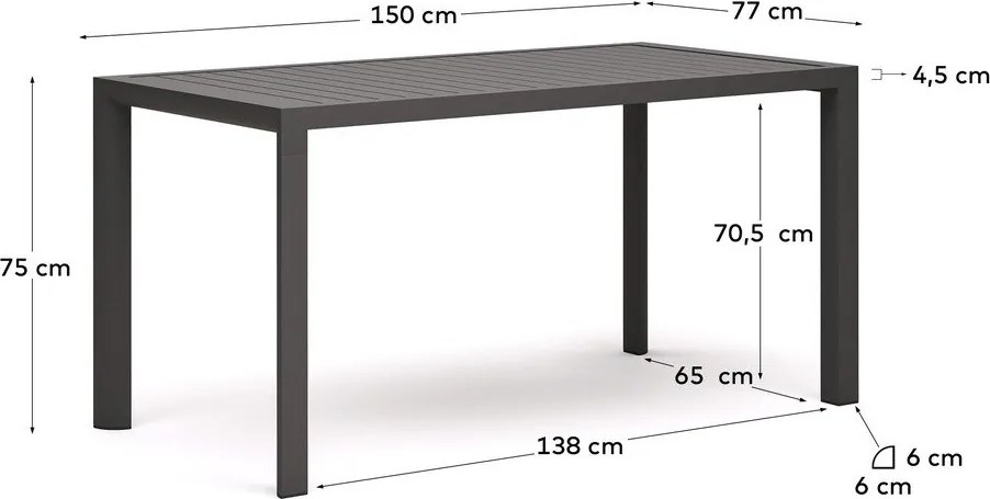Hliníkový záhradný jedálenský stôl 77x150 cm Culip – Kave Home