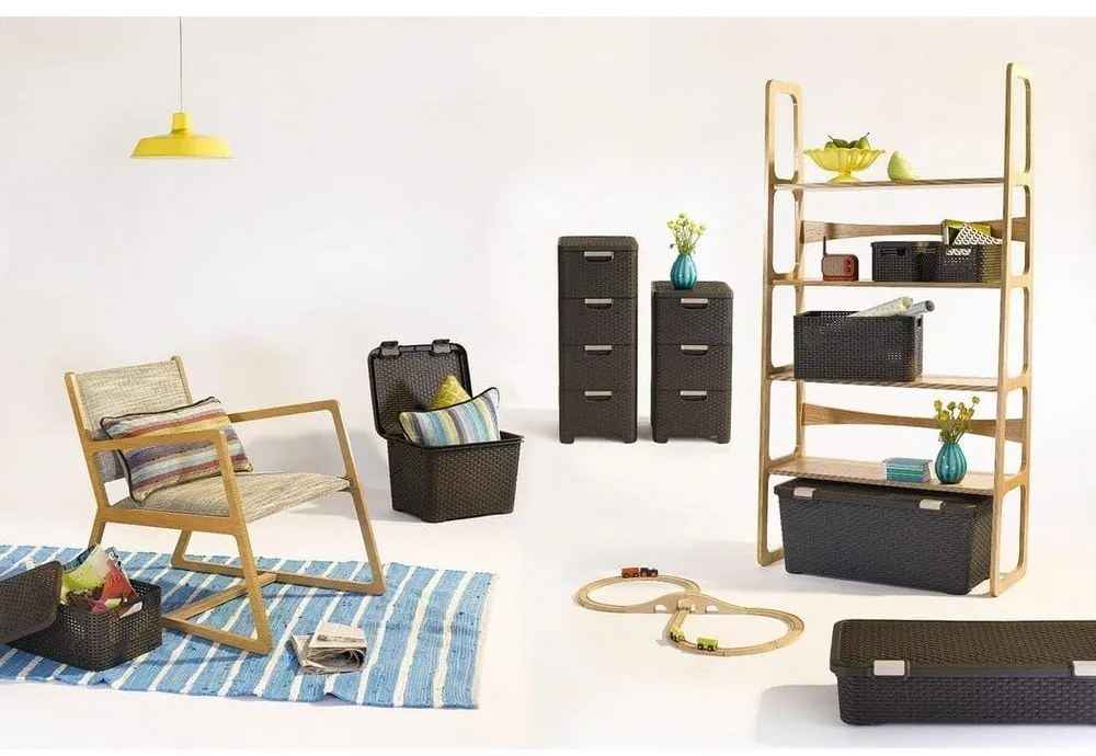 Tmavohnedá plastová vysoká kúpeľňová skrinka 33x79 cm Rattan – Curver