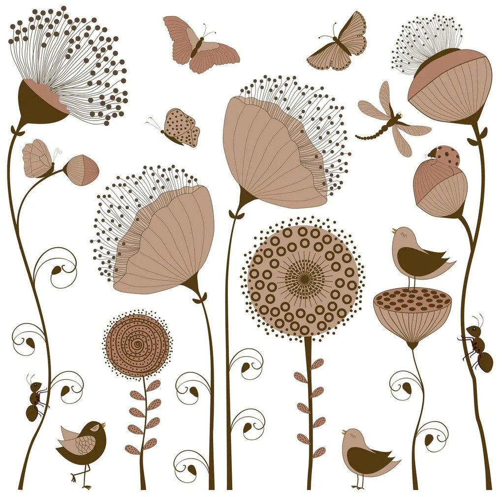 Samolepiaca dekorácia Simple Flowers, 30 x 30 cm