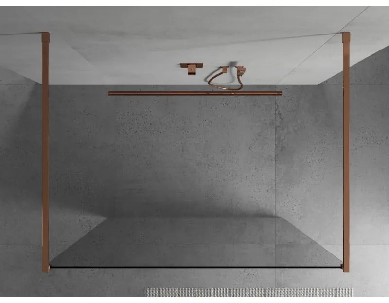 Mexen Kioto, priechodná sprchová zástena 130 x 200 cm, 8mm číre sklo, 2x zlatá stabilizačná rozpera, profil ružové zlato, 800-130-002-60-00