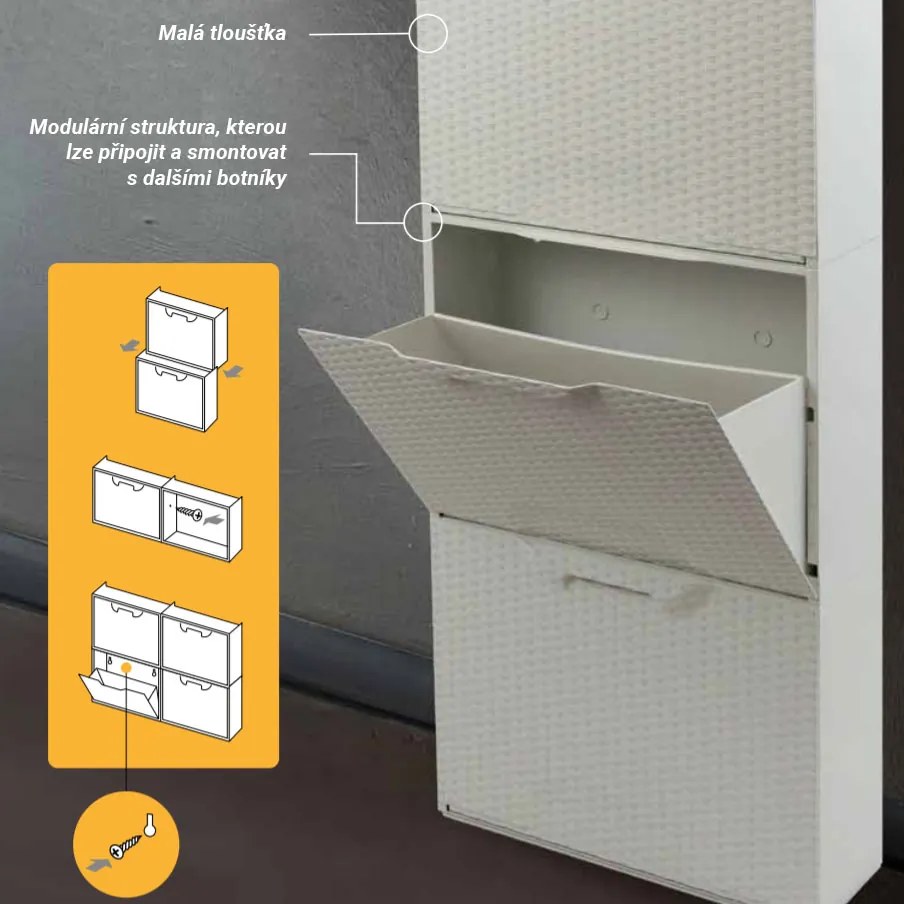 ARTPLAST Plastový botník RATTAN taupe / biely 51x17,3x40 cm