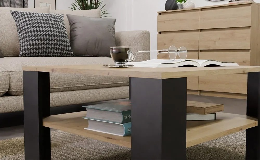 Konferenčný stolík Lawa Square 68 cm dub artisan/čierny