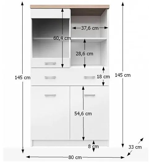 Vitrína Topty Typ 2 - biela / dub sonoma