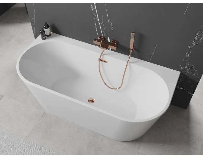 Mexen Oval+, voľne stojaca vaňa ku stene 170 x 80 cm, biela lesklá, ružové zlato prepad, 52681708000-60