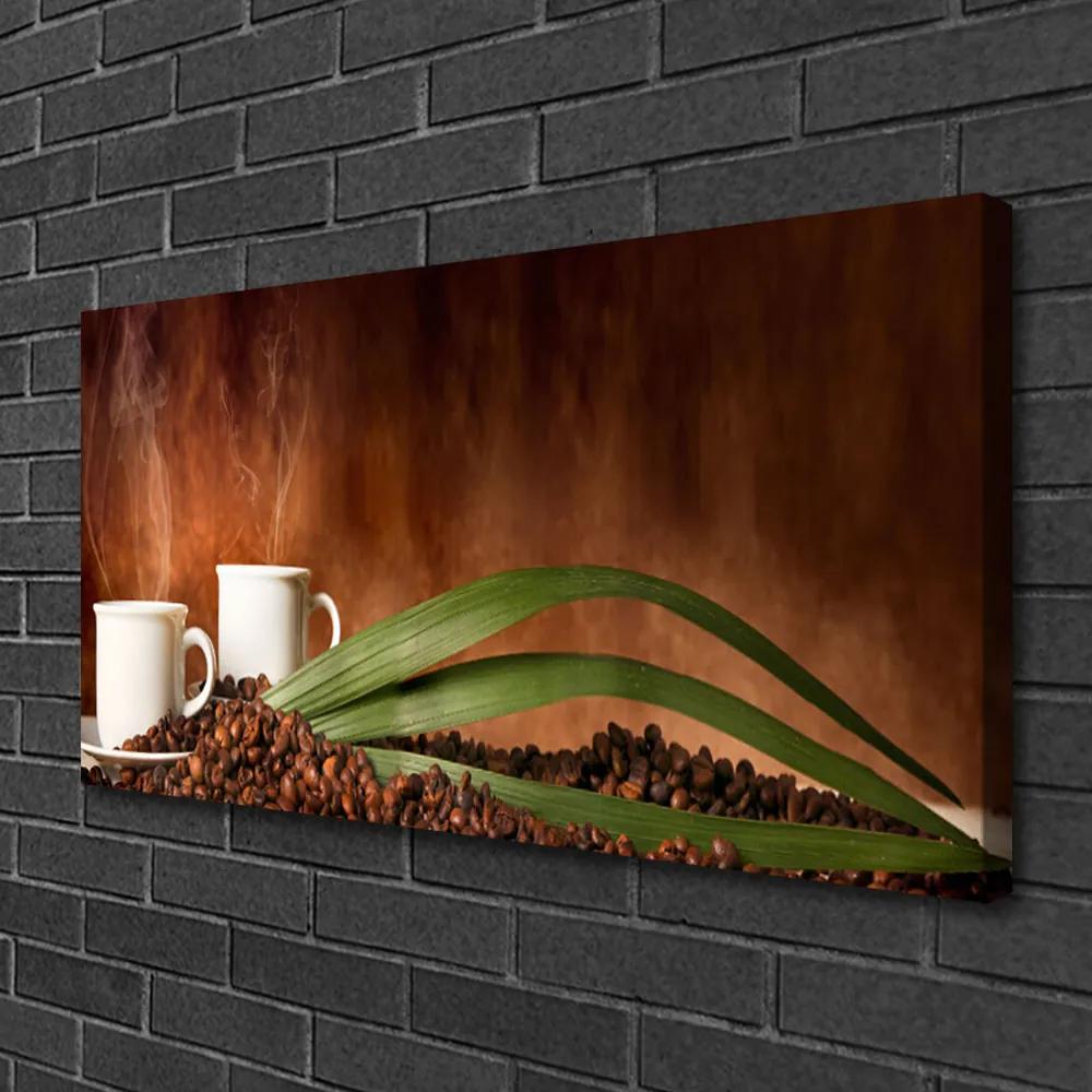 Obraz na plátne Šálky káva zrnká kuchyňa 140x70 cm