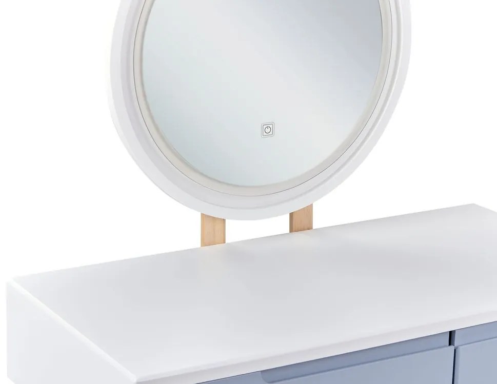 Toaletný stolík s 2 zásuvkami a LED zrkadlom biela/sivá JOSSELIN Beliani