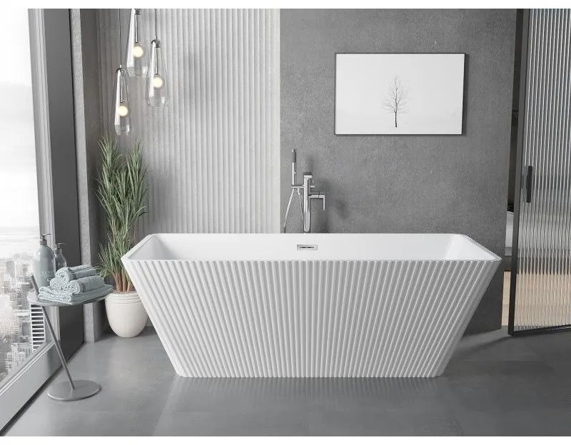 Mexen Tava, voľne stojaca ryhovaná vaňa 170 x 75 cm, biela lesklá, chrómový prepad, 52851707500-01
