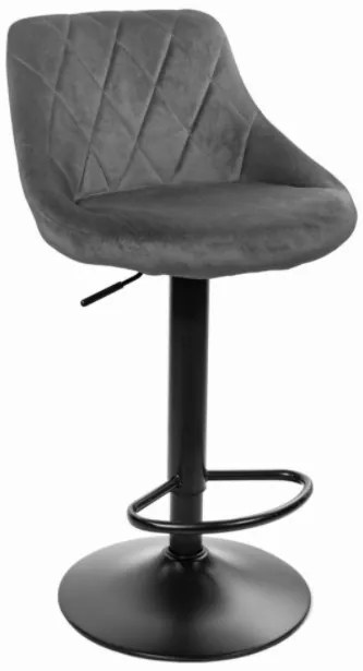 Zamatová barová stolička Oklahoma sivá s čiernym podstavcom