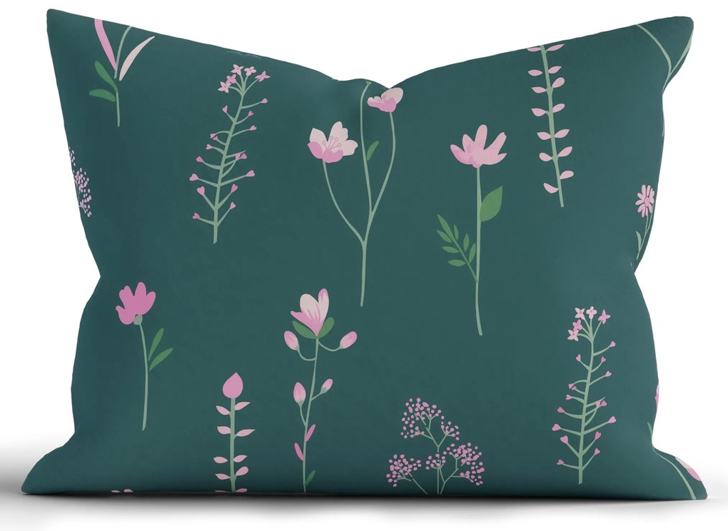 Bavlnená obliečka na vankúš Renforcé 70 × 90 cm - Vlčie maky tmavo zelené