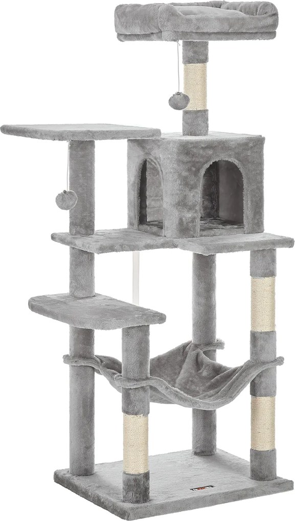 Mačací strom DÁRIUS, 55x45x143cm, bledá šedá SongmicsHome