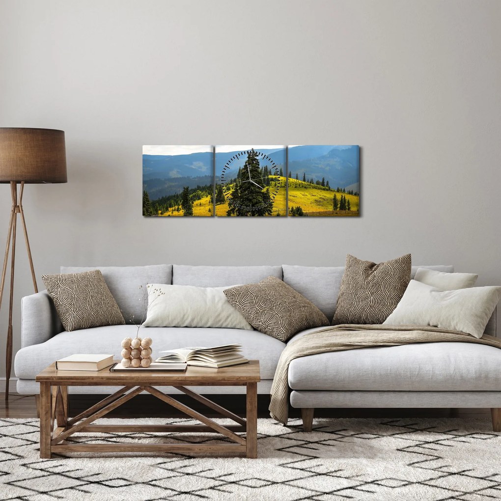 Obraz - Horská lúka (s hodinami) (90x30 cm)