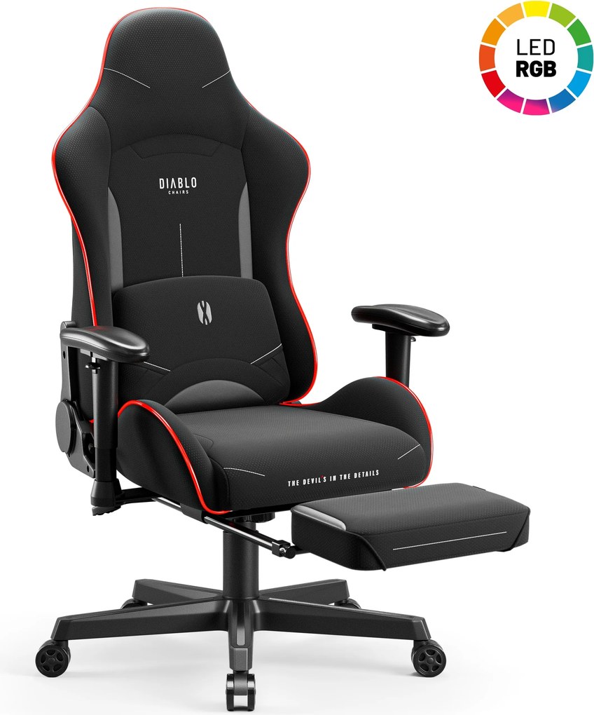 Čierne herné kreslo s LED RGB osvetlením: Diablo X-Starter