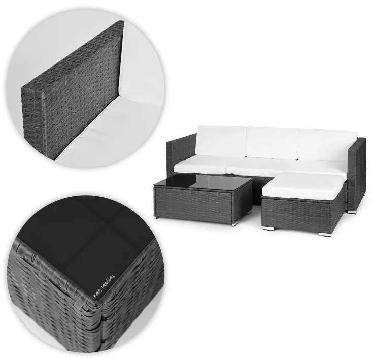 ZÁHRADNÝ SET ADRINA ŠEDÝ POHOVKA + TABURET + STÔL