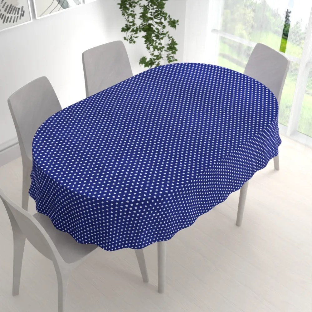 Biante Bavlnený oválny obrus Sandra SA-352 Biele hviezdičky na modrom 120x140 cm