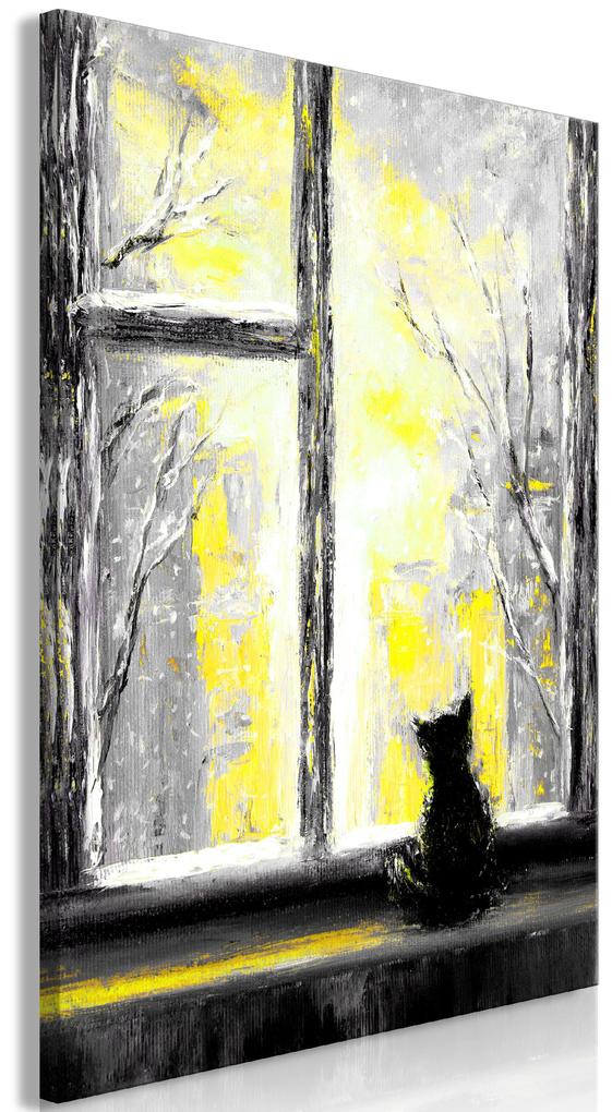 Artgeist Obraz - Longing Kitty (1 Part) Vertical Yellow Veľkosť: 80x120, Verzia: Premium Print