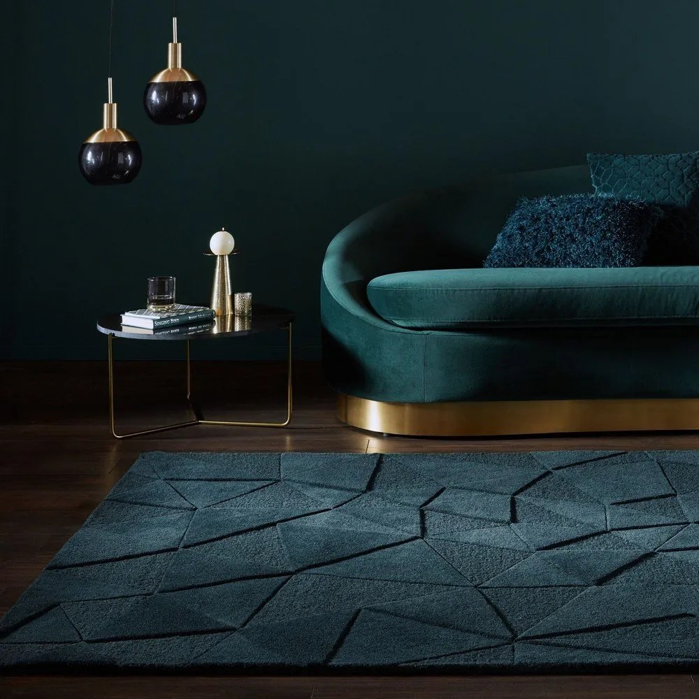 Zelenomodrý ručne tkaný vlnený koberec 160x230 cm Shard Teal – Flair Rugs