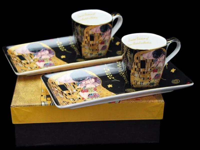 Šálka s podšálkou espresso - set 2 ks ,Gustav Klimt The Kiss, Queen Isabell,čierny