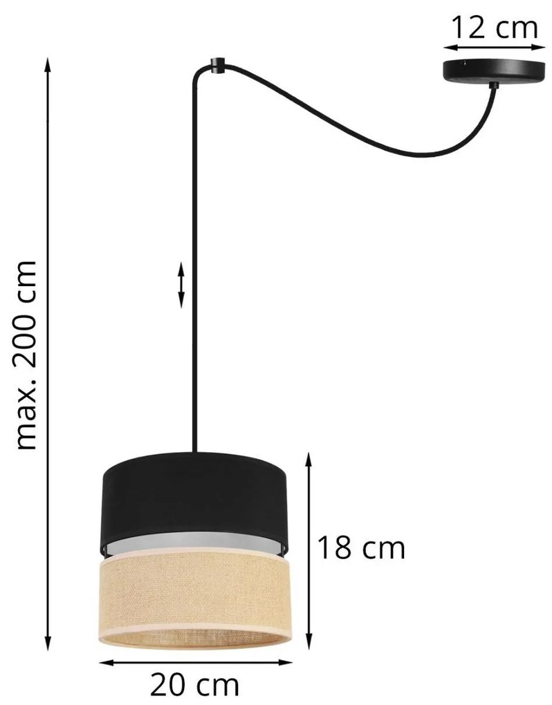 Závesné svietidlo JUTA SPIDER, 1x jutové/čierne textilné tienidlo, B
