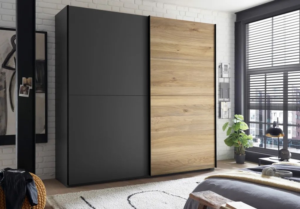 Šatníková skriňa Melton, 215 cm, grafit/dub mauvella