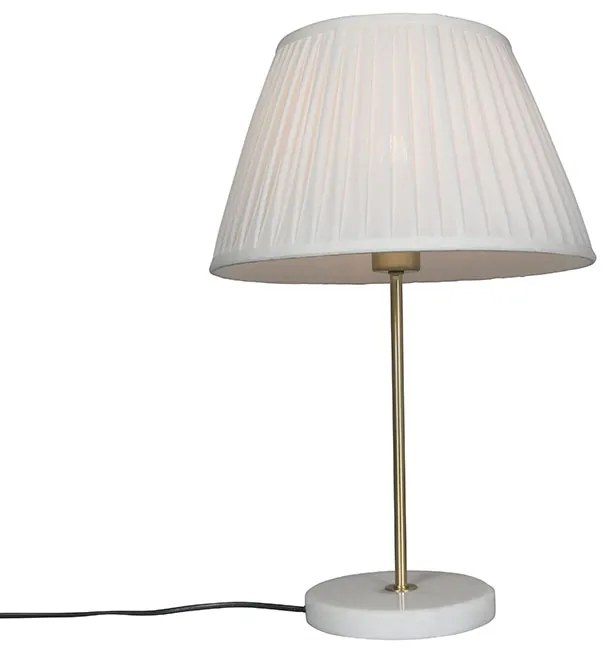 Retro stolná lampa mosadz s plisovaným tienidlom krémová 35 cm - Kaso