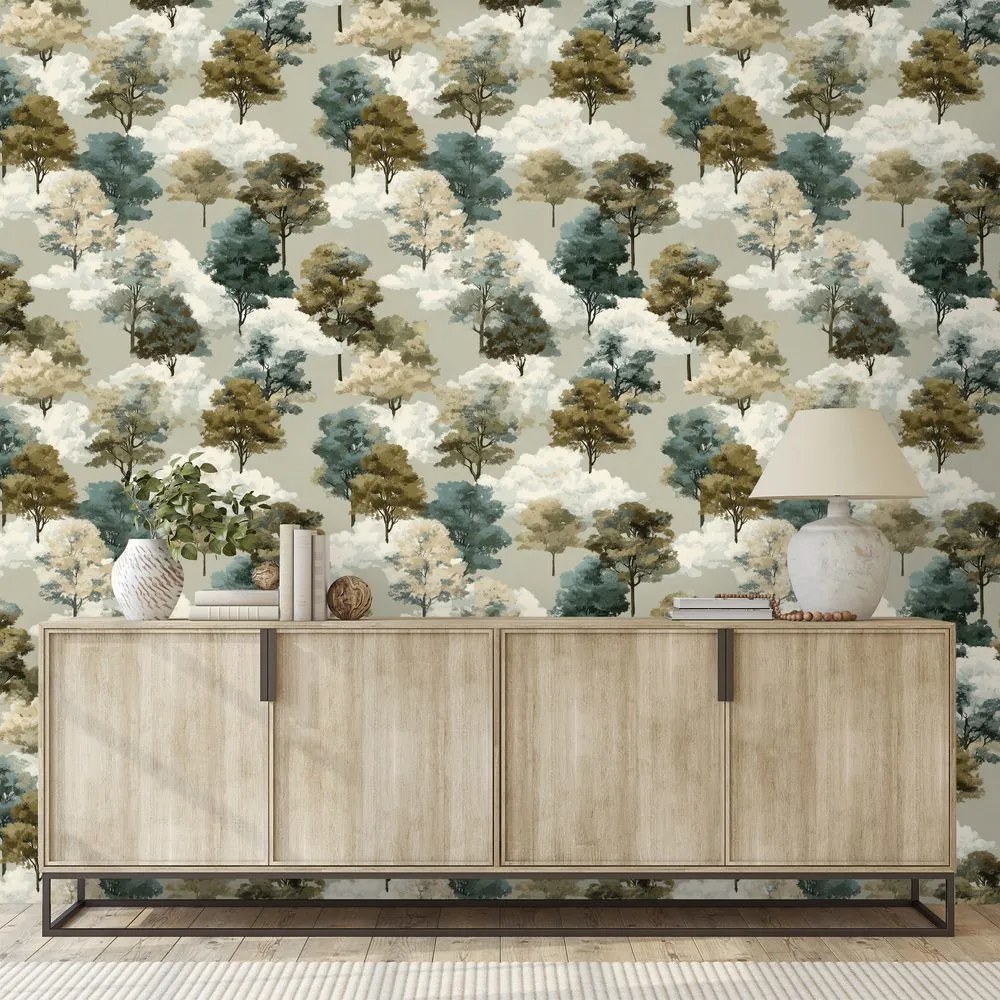 Tapeta akvarelové stromy v zemitých tónoch