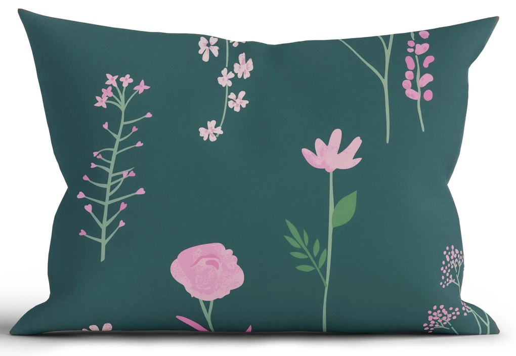 Bavlnená obliečka na vankúš Renforcé 40 × 60 cm - Vlčie maky tmavo zelené