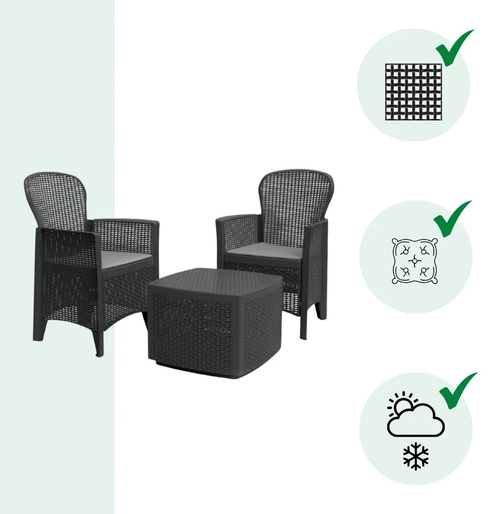 Záhradný set TREE, 3-dielny, antracitová I.P.A.E-Progarden