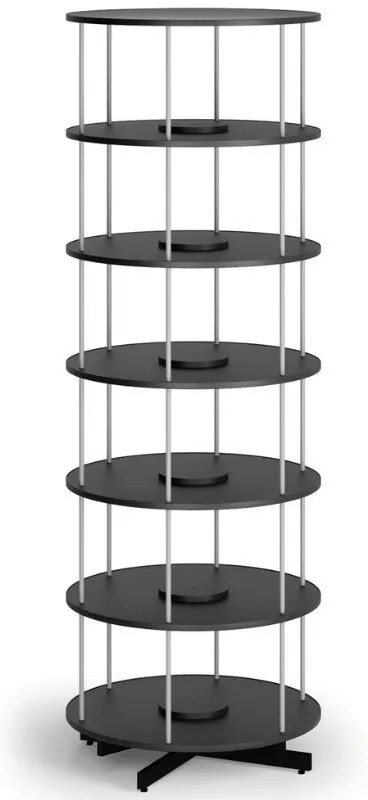 Otočný regál na zakladače, 6 poschodí, čierny