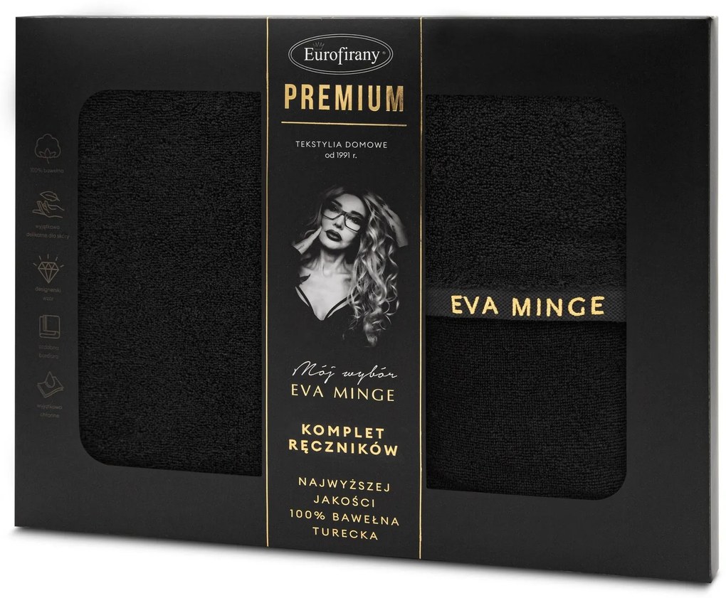 FROTÉ UTERÁK EVA MINGE VENUS SADA 1KS 30X50 CM, 1KS 50X90 CM, 1KS 70X140 CM ČIERNA