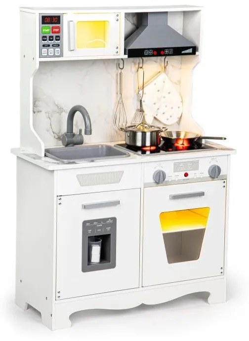 Drevená detská kuchynka so svetelnými a zvukovými efektmi + príslušenstvo