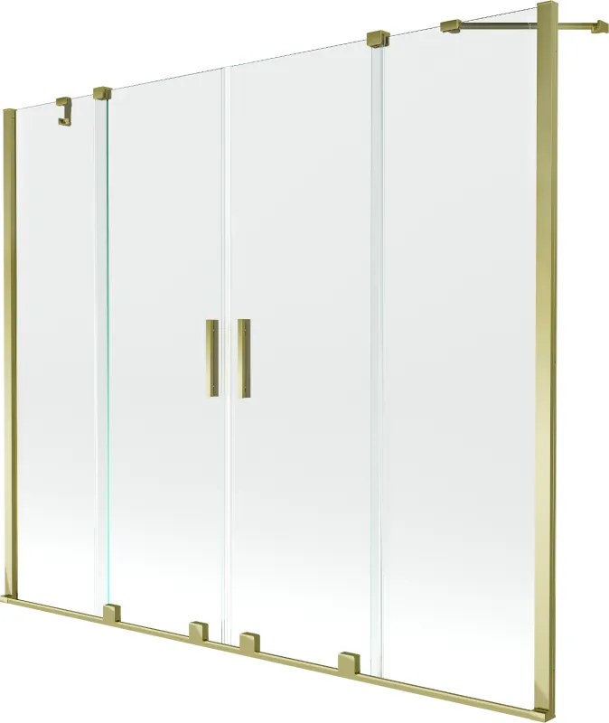 Mexen Velar Duo, 2-krídlová posuvná vaňová zástena 180 x 150 cm, 8mm číre sklo, zlatý lesklý profil, 896-180-000-02-50