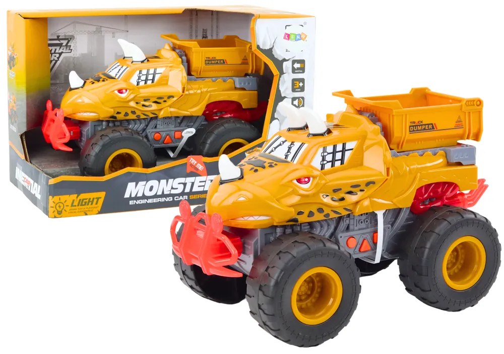 LEAN TOYS Auto Off-road, sklápač Dinosaurus – oranžový