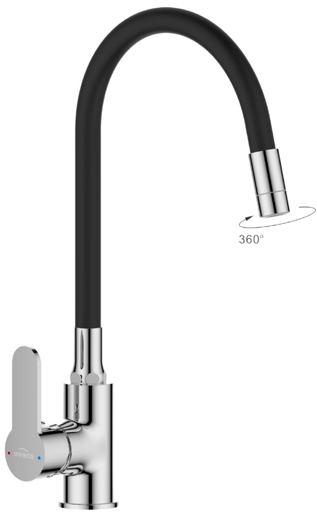 Invena Ksanti, drezová batéria s flexibilným ramenom a 2-funkčným prevzdušňovačom, chrómová-čierna matná, INV-BZ-37-008-L