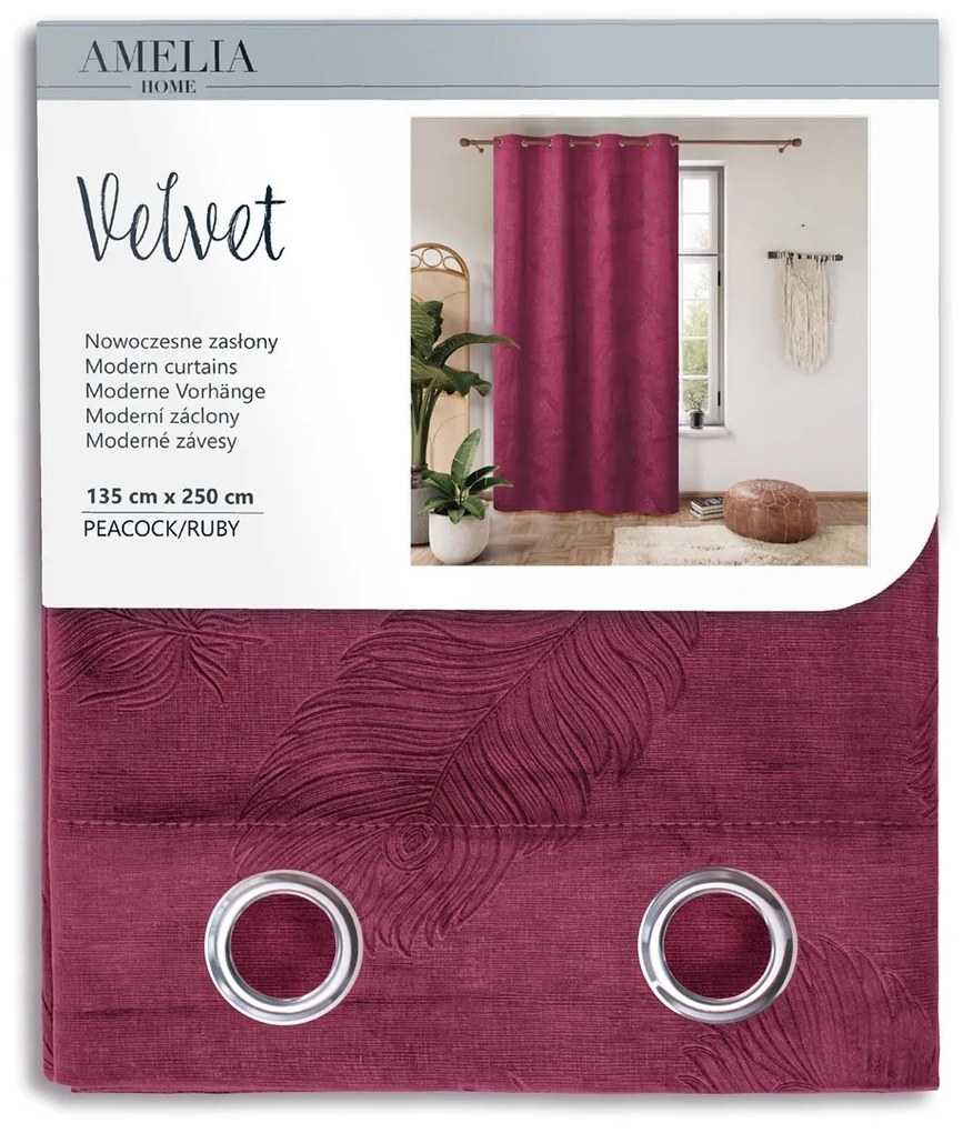 Záves AmeliaHome Velvet Peacock rubín, velikost 135x250
