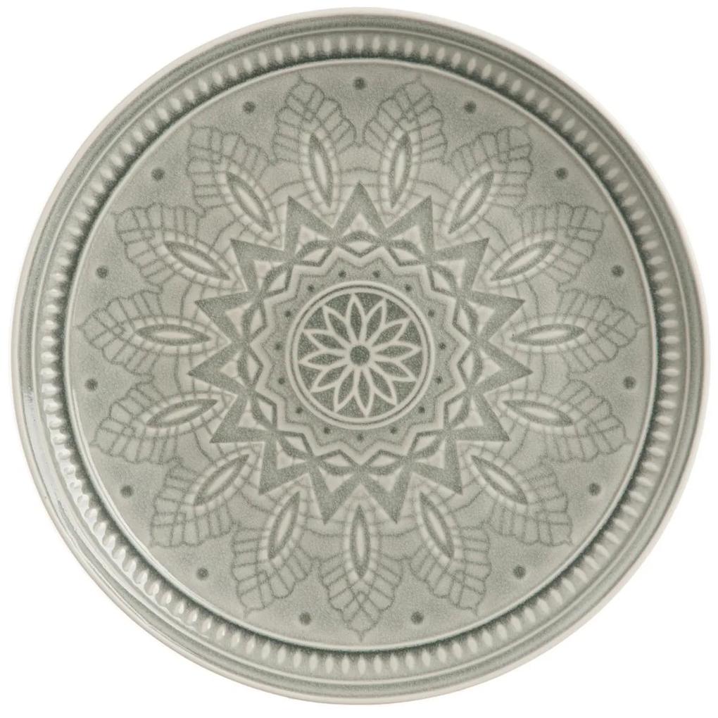 Svetlosivý keramický servítovací tanier s ornamentom Boho grey L - Ø 33cm