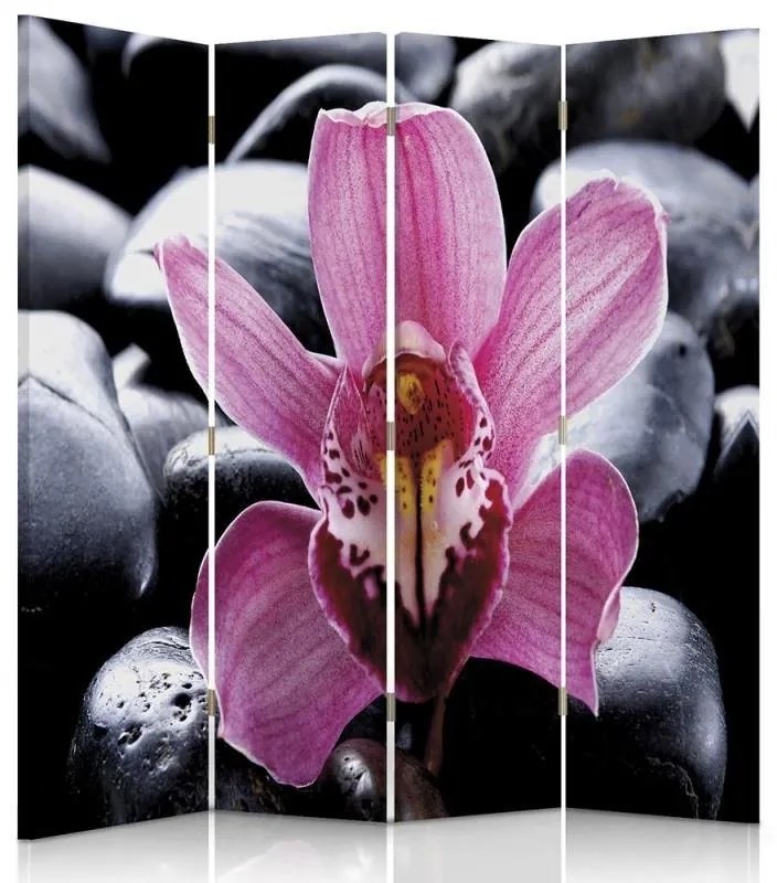 Gario Paraván Zen s kvetom orchidey Rozmery: 145 x 170 cm, Prevedenie: Otočný paraván 360°