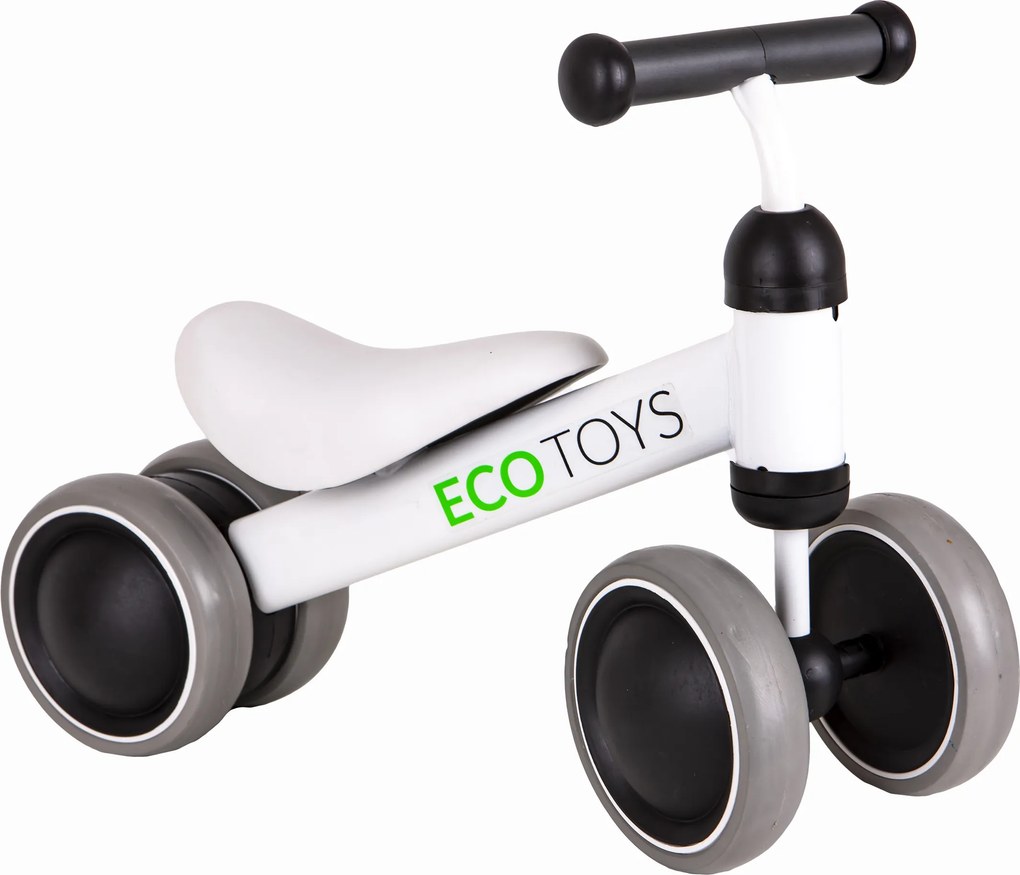 ECOTOYS mini odrážadlo pre deti biele 18–36 mesiacov, dvojité predné kolesá, s blokádou