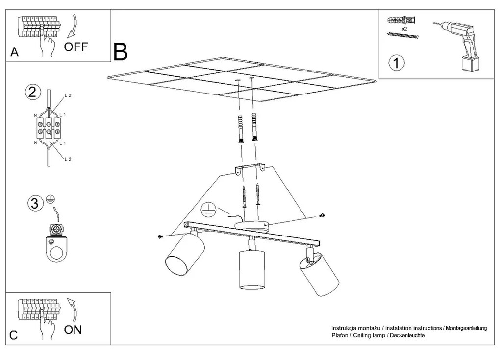 Bodové svietidlo Lemmi, 3x biele kovové tienidlo, (možnosť polohovania)