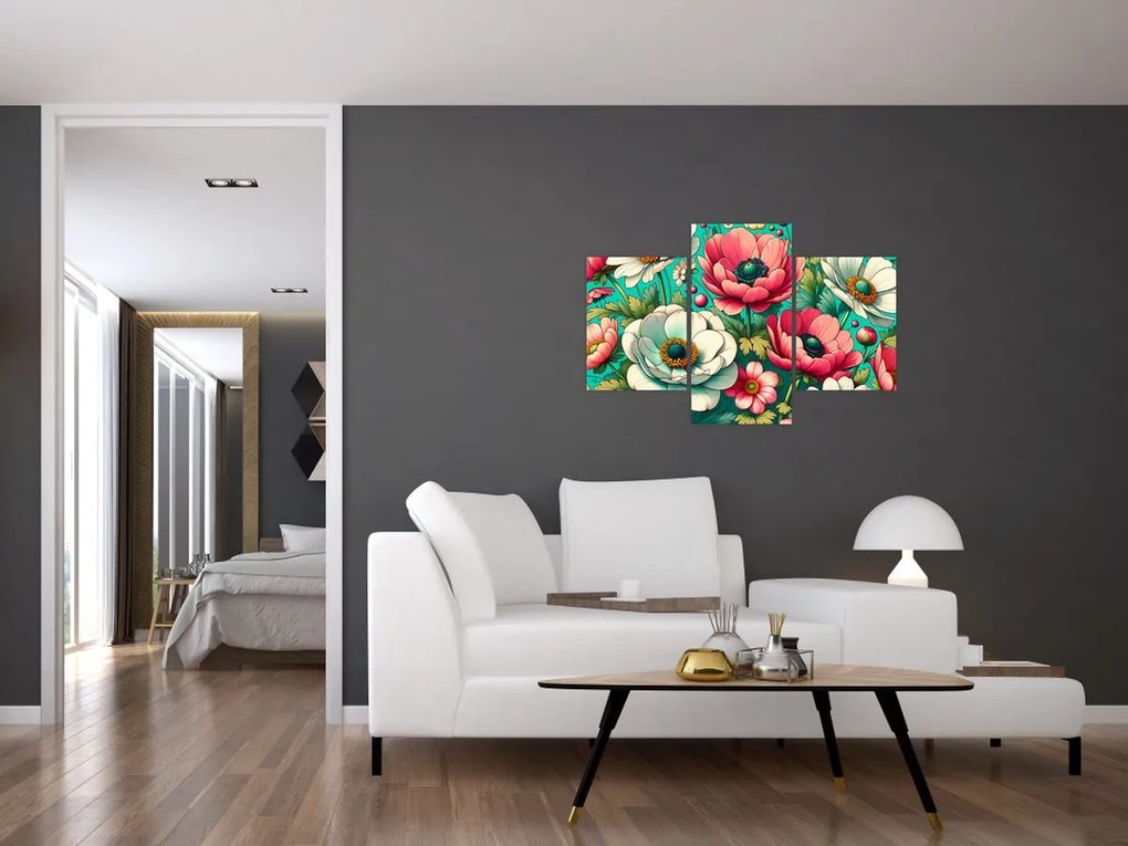 Obraz - Kvety na modrom pozadí (90x60 cm)