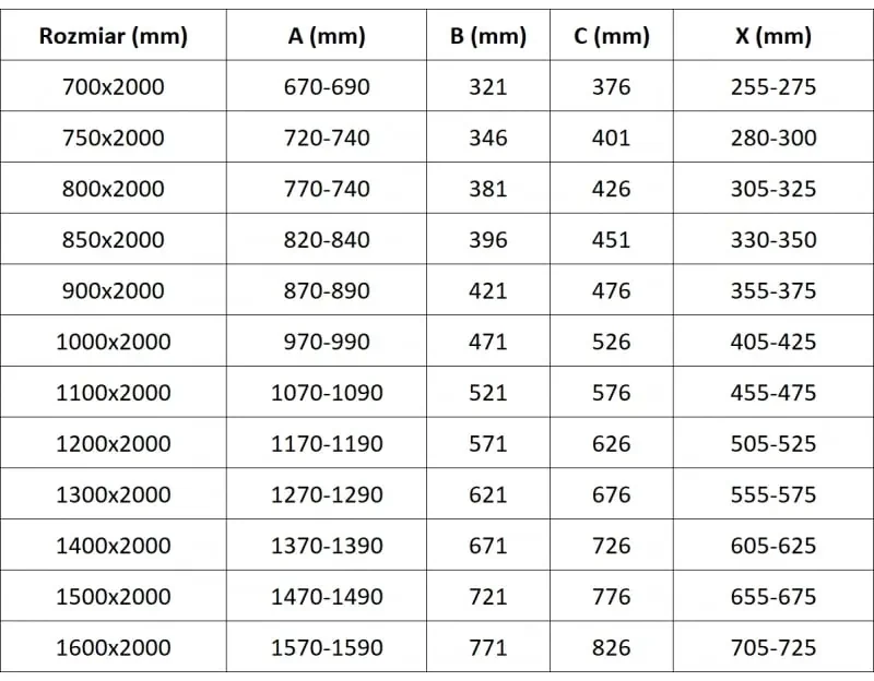 Mexen Velar, posuvné dvere typu Walk-in 70x200 cm, 8mm číre sklo, biela, 871-070-000-03-20