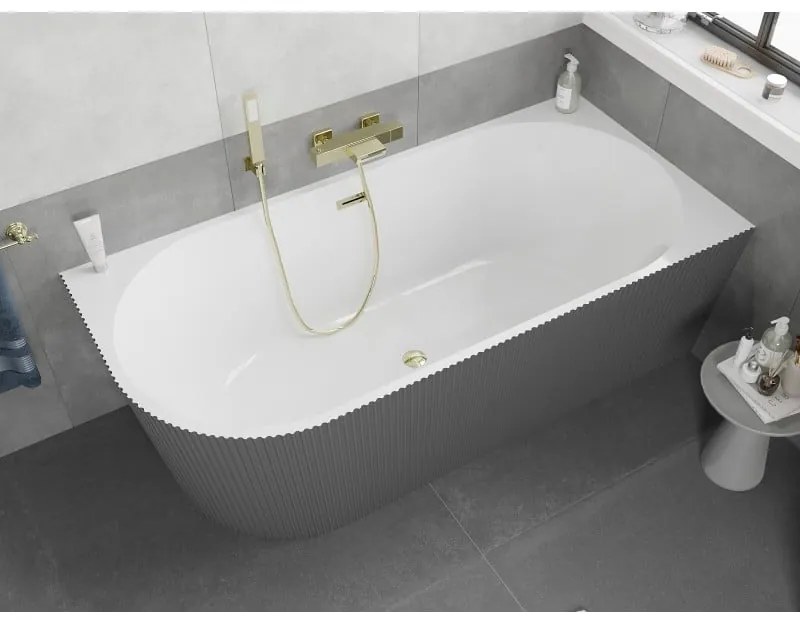 Mexen Silo, rohová voľne stojaca ryhovaná vaňa, pravá, 170 x 80 cm, biela-šedá, zlatý lesklý prepad, 52891708062P-50