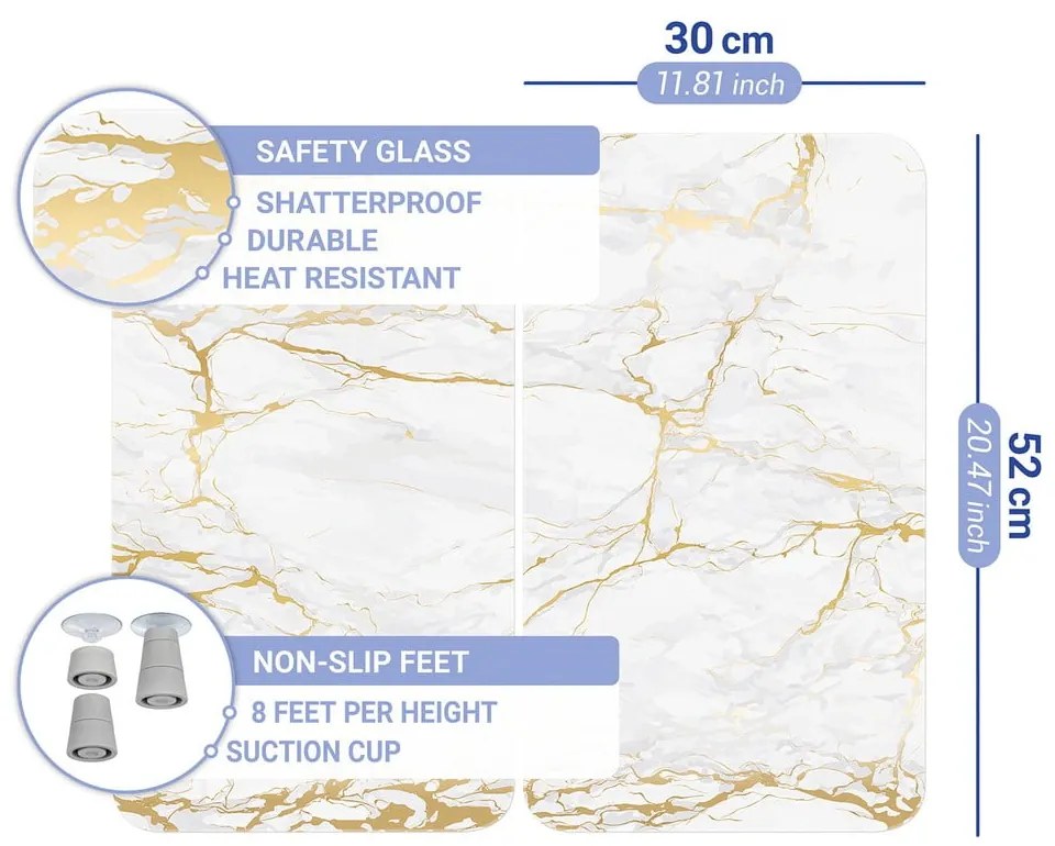 Sada 2 sklenených krytov na sporák v bielo-zlatej farbe Wenko Marble, 52 x 30 cm